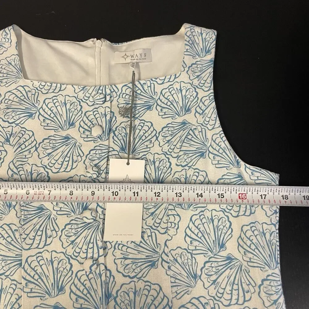WAYF Sun Dress Coastal Beach Shell Vacation Womens Size M NWT Linen M Blue White - Picture 11 of 12
